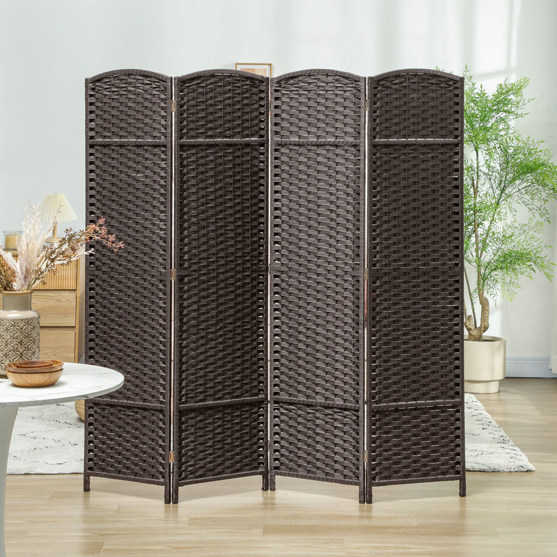 4 Panel Folding Room Divider Freestanding Privacy Screen For Home Or Office, Brown