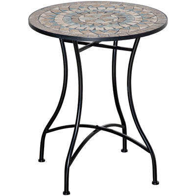 Green Mosaic Round Patio Table 60cm Weatherproof Outdoor Bistro Table by Outsunny