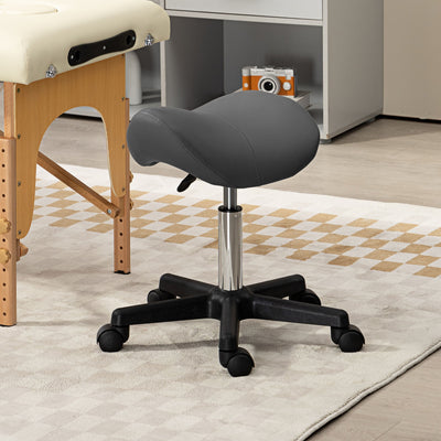 Adjustable Saddle Stool With Wheels For Salon Spa Massage Or Tattoo Use Grey