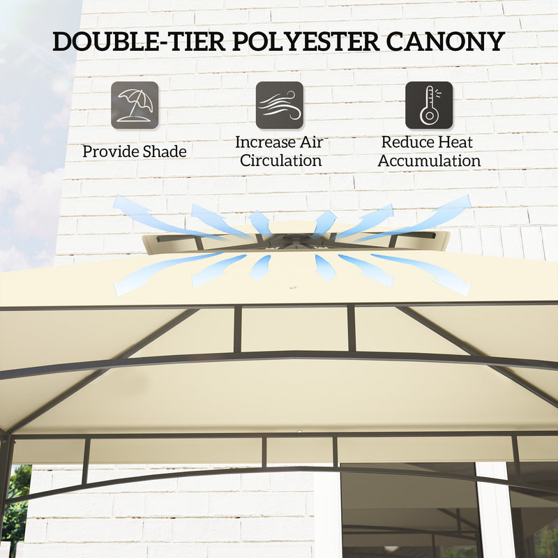8 x 5 ft Beige Grill Gazebo Canopy Double Tier BBQ Shelter with Shelves and Hooks by Outsunny