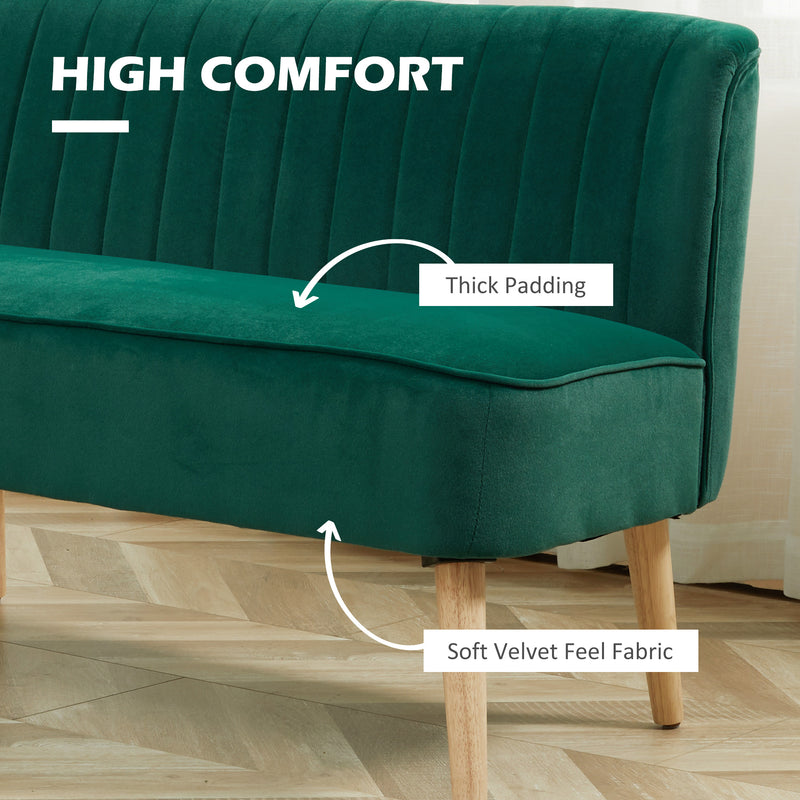 Modern Green Velvet Double Seat Sofa with High Back and Wooden Frame for Compact Spaces