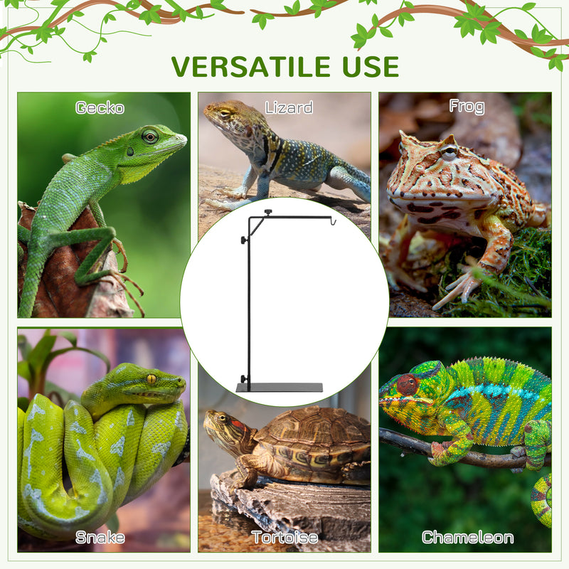 Adjustable Reptile Lamp Stand with Hook and Stable Base for Terrariums Black AOSOM