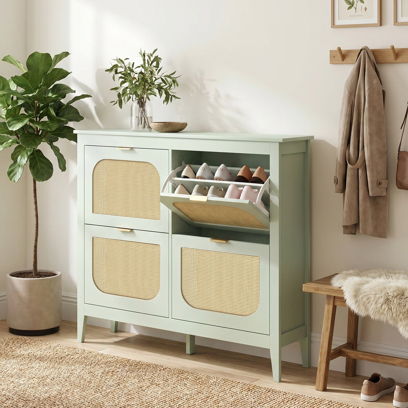 Shoe Cabinet with Flip Drawers for Hallway Storage Slim Space Saving Design Light Green