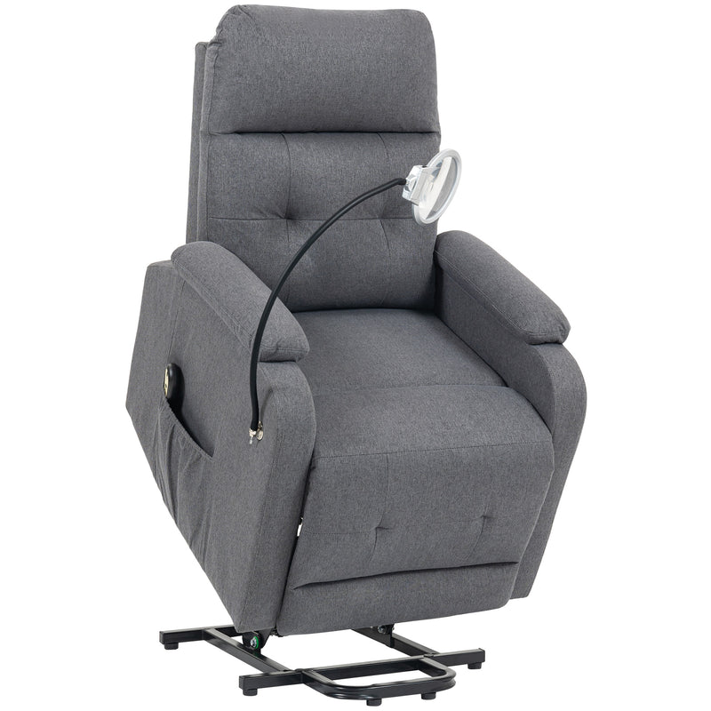 Electric Rise Recliner Armchair With Built In Reading Light For Relaxation, Grey