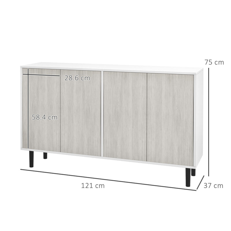 Kitchen Sideboard Storage Cabinet with Adjustable Shelves and 4 Doors Ideal for Dining White