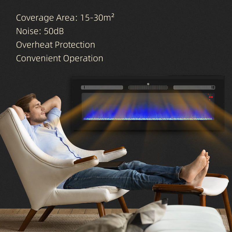 Wall Mounted Electric Fireplace 127cm with Remote Control and 9 Flame Colours Black