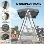 Grey Wooden Garden Swing Chair for 3 Adults with Canopy for Shade and Comfort Outsunny