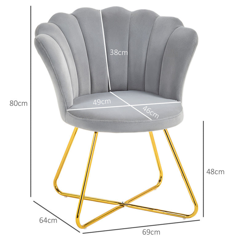 Grey Velvet Feel Lotus Petal Accent Chair With Gold Legs HOMCOM
