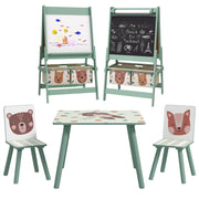 Kids Table and Chair Set with Easel and Storage Baskets for Creative Play, Green