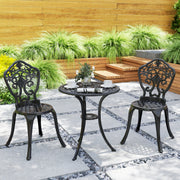Black Three Piece Aluminium Floral Bistro Set for Garden or Patio by Outsunny