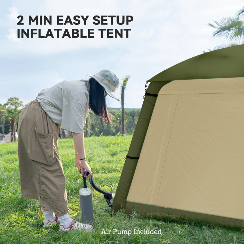 Inflatable 2 Person Camping Tent Quick Pitch Waterproof Shelter With Air Pump Brown