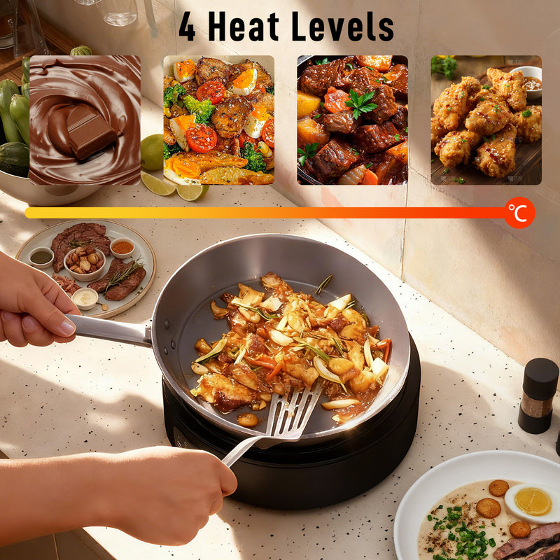 Electric Ceramic Hob with Grill Plate for All Pots 4 Heat Levels Portable 36cm Black AOSOM
