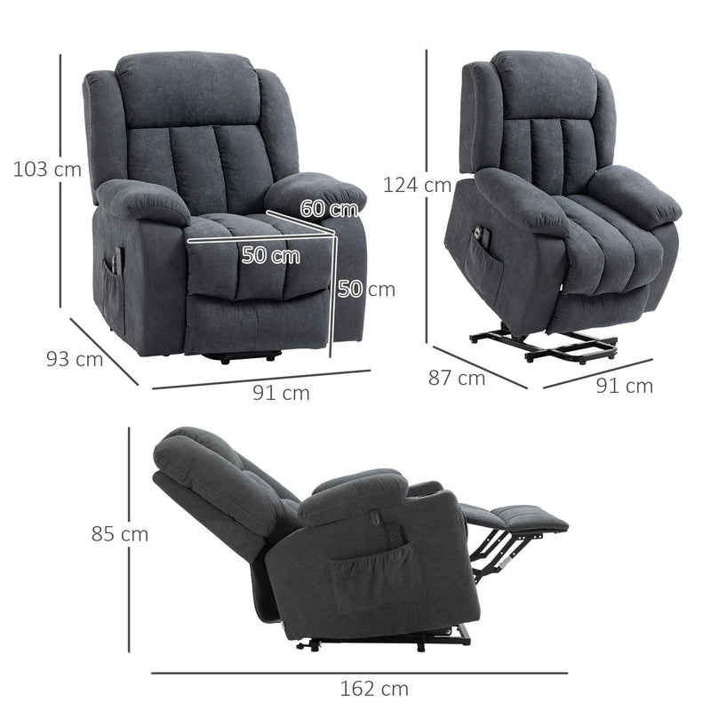Large Recliner Chair With Lift Function And Massage For Elderly Comfort Dark Grey