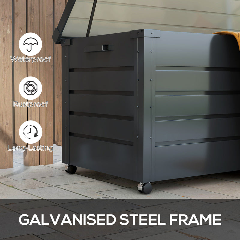 Large 311L Garden Storage Box Galvanised Steel with Lock for Outdoor Use, Dark Grey