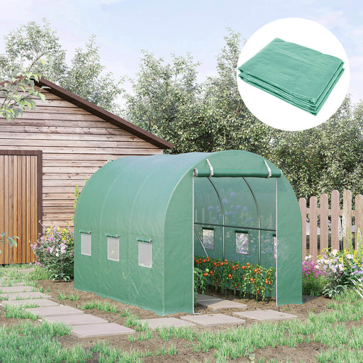 Greenhouse Replacement Cover for 3 x 2m Walk-In Tunnel with Roll-Up Windows, Green