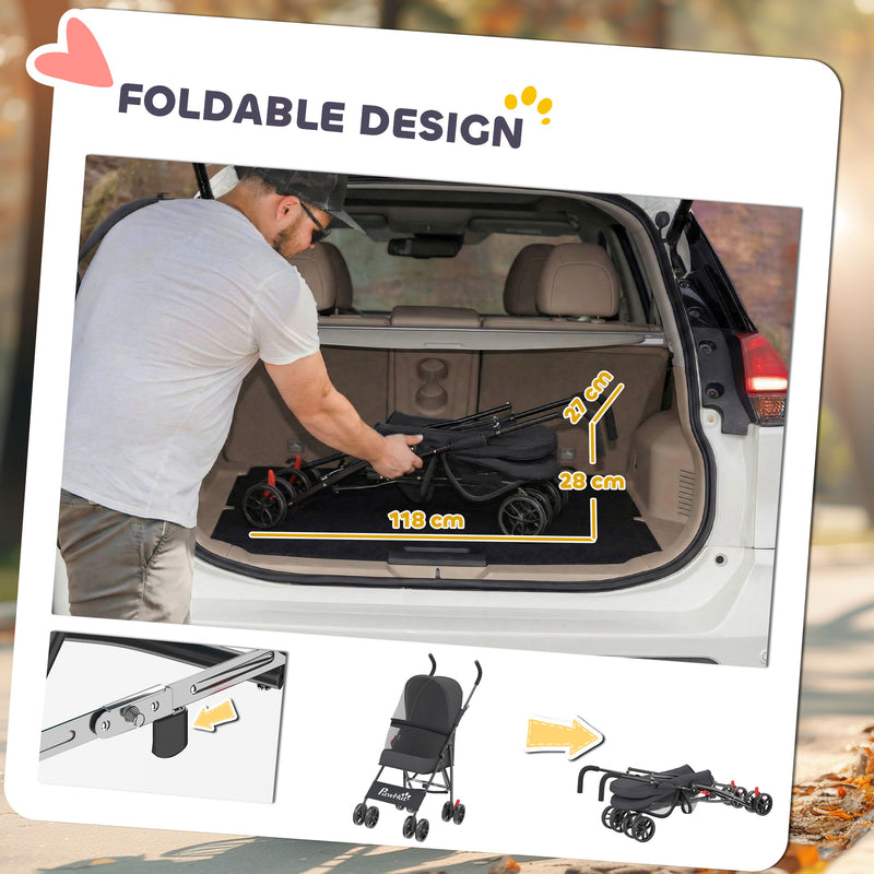 Pet Stroller for Small Dogs or Cats with Foldable Frame and Secure Leash Black AOSOM