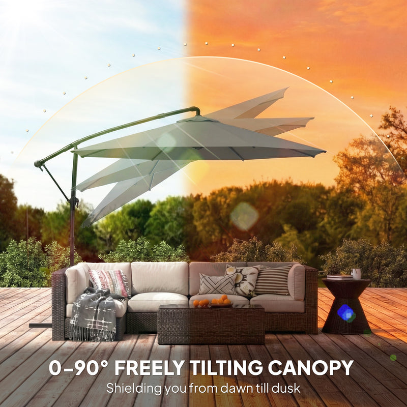 Cantilever Garden Parasol with UPF 30+ Adjustable 360° Shade and Protective Cover, Grey