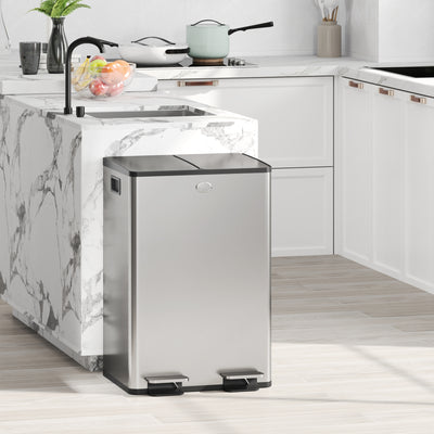 Stainless Steel 56L Dual Compartment Kitchen Bin With Deodoriser Ideal for Waste Separation