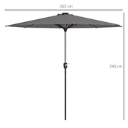 Dark Grey 2.65m Garden Parasol With LED Lights For Shaded Outdoor Evenings