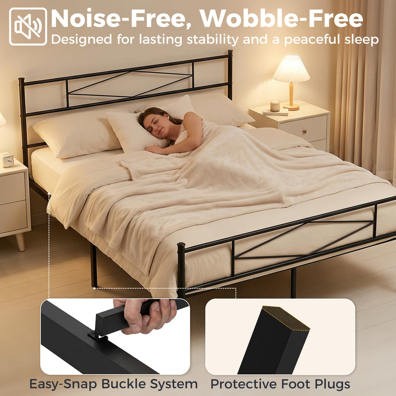 King Size Metal Bed Frame with Under Bed Storage and Stable Support Black