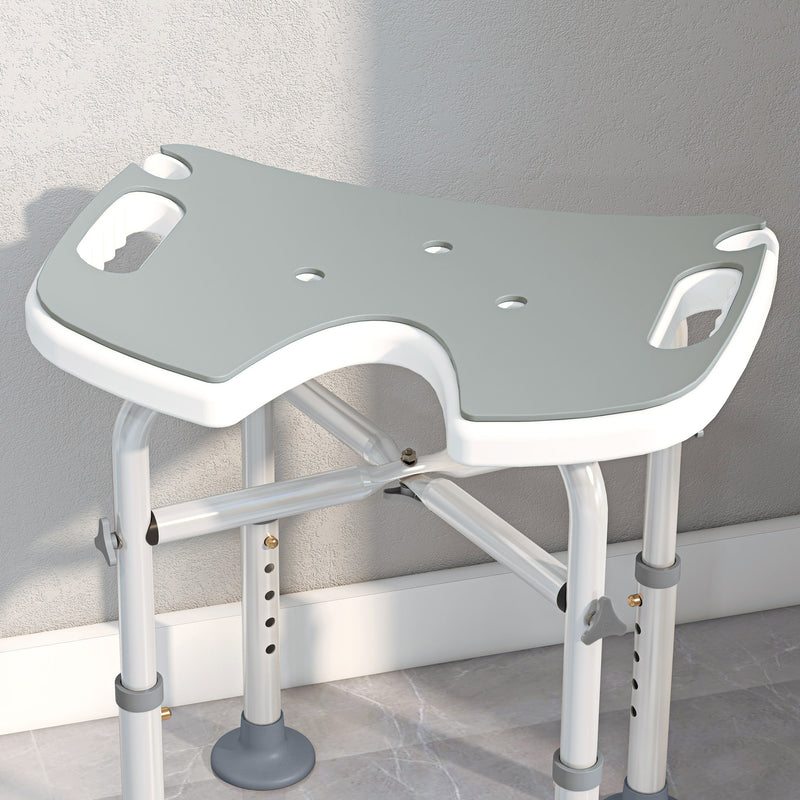 Adjustable Padded Shower Stool with U Shaped Seat for Elderly or Disabled Use, Grey
