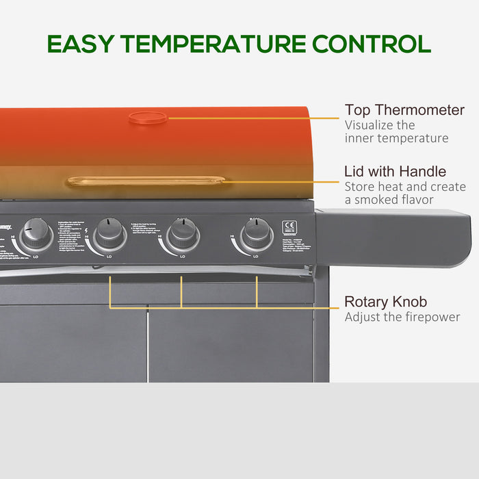 4+1 Burner Gas BBQ Grill with Warming Rack and Storage for Garden and Camping by Outsunny
