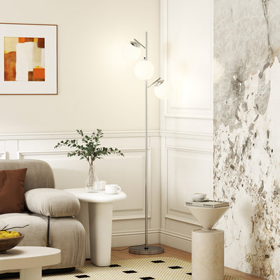 3 Light Tree Floor Lamp with Adjustable Colour Temperature for Living Room or Bedroom Silver Homcom