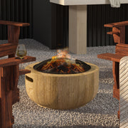 Garden Fire Pit with Spark Guard and Handles for Safe Outdoor Heating Light Brown AOSOM
