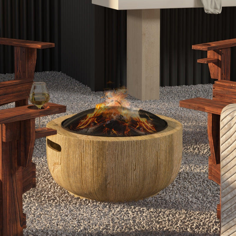 Garden Fire Pit with Spark Guard and Handles for Safe Outdoor Heating Light Brown AOSOM