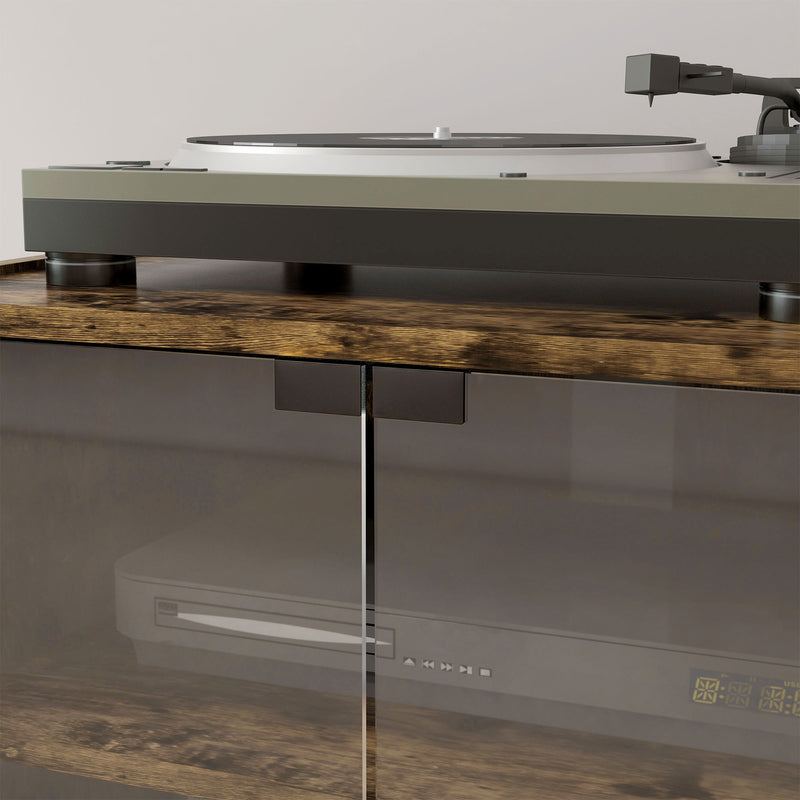 Media Storage Stand with Adjustable Shelves and Glass Doors for Tidy Living Rooms