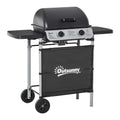 2 Burner Gas BBQ Trolley with Lid 5.6 kW Grill Wheels and Side Shelves Grey by Outsunny