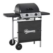 2 Burner Gas BBQ Trolley with Lid 5.6 kW Grill Wheels and Side Shelves Grey by Outsunny
