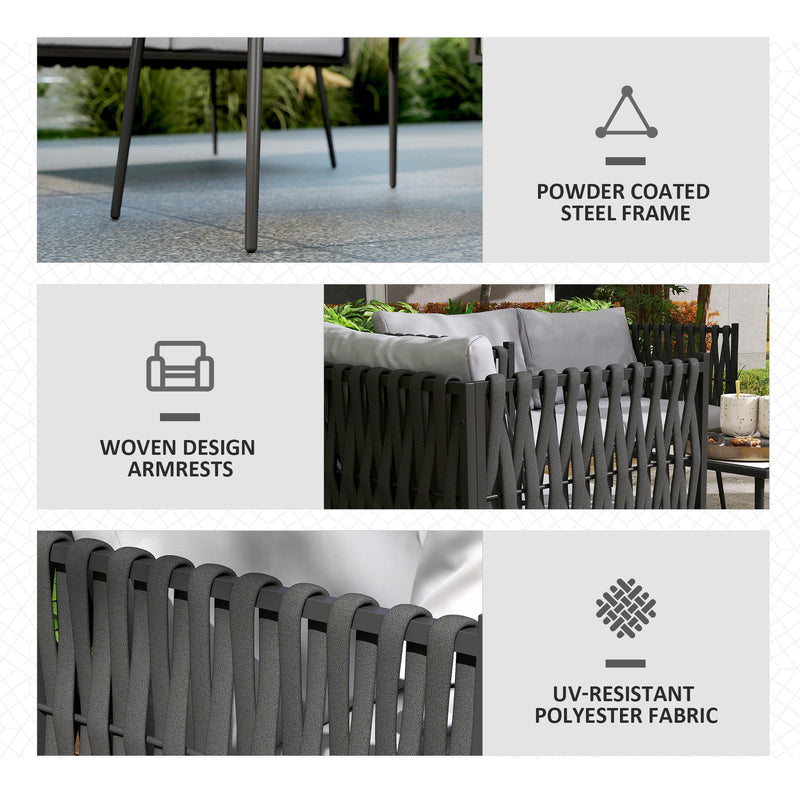 Light Grey 4 Seater Rattan Patio Furniture Set with Cushions by Outsunny