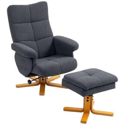 Grey Recliner Armchair With Storage Ottoman Linen Look Fabric For Lounge Or Bedroom Homcom