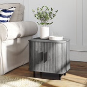 Nordic Bedside Table with Sliding Roller Doors and Metal Legs for Bedroom Grey