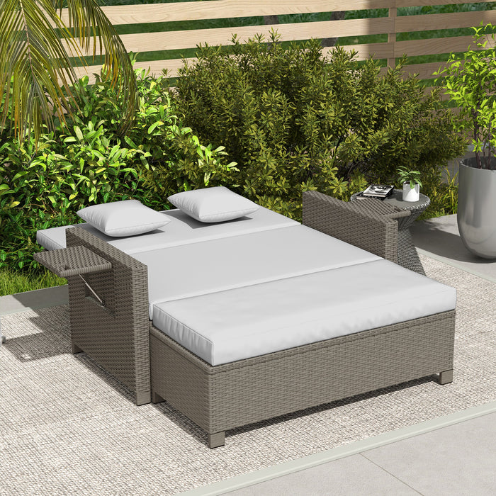 Light Grey Rattan Day Bed with Footstool Stylish Garden Lounger by Outsunny