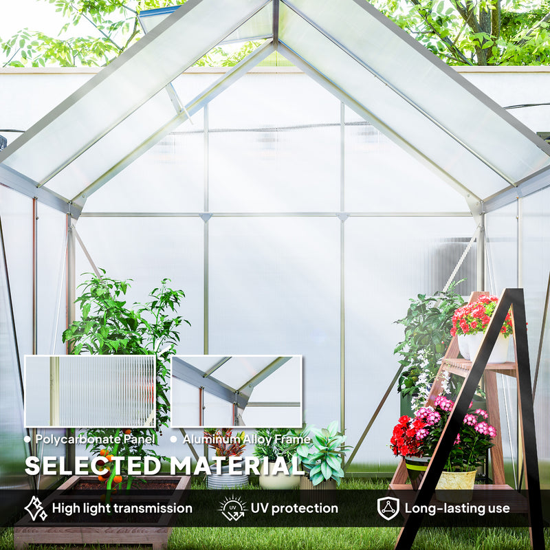 Walk-In Polycarbonate Greenhouse 192.5 x 131cm Silver Tone by Outsunny