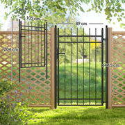 Black Galvanised Steel Garden Gate with Lock and Classic Finials 105 x 204 cm