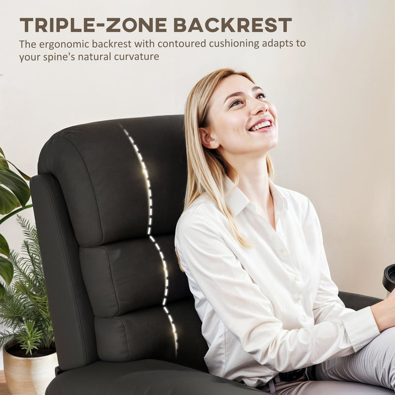 Manual Reclining Armchair with Padded Seat Retractable Footrest and Wood Frame Black