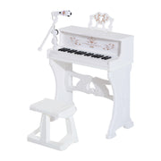 White 37 Key Kids Electronic Piano Set With Stool Microphone And Music Stand AOSOM