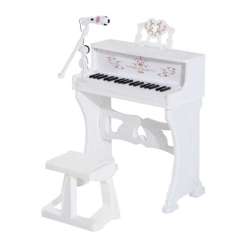 White 37 Key Kids Electronic Piano Set With Stool Microphone And Music Stand AOSOM