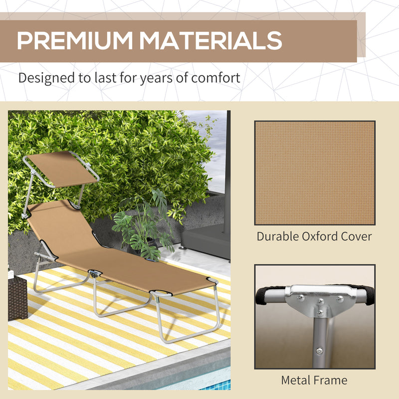 Brown Sun Lounger with Adjustable Face Canopy for Garden and Patio by Outsunny