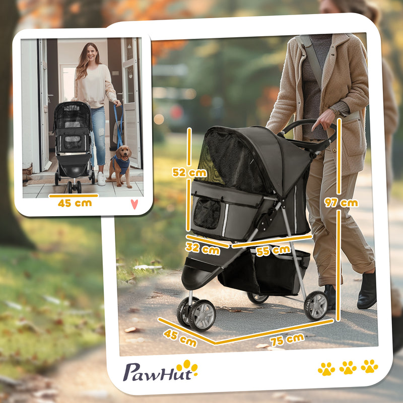 Charcoal Grey 3 Wheel Pet Stroller for Small and Miniature Dogs by Outsunny AOSOM