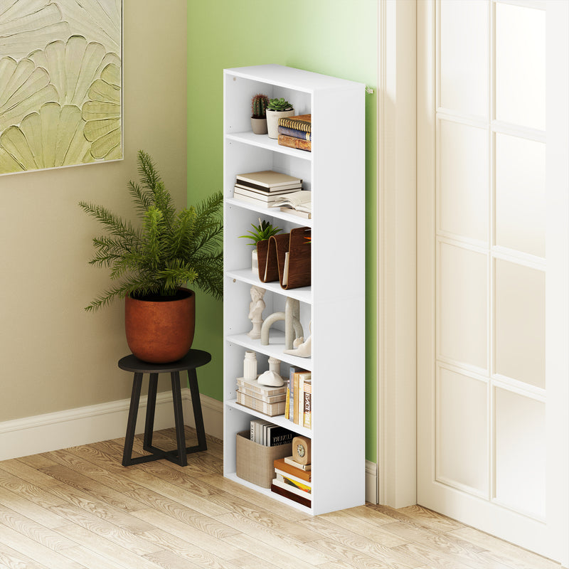 White 6 Shelf Wooden Bookcase Storage Unit for Home or Office Use