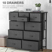 10 Drawer Fabric Chest of Drawers with Steel Frame for Bedroom Storage Black