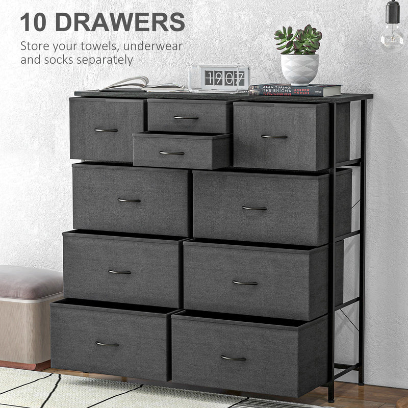 10 Drawer Fabric Chest of Drawers with Steel Frame for Bedroom Storage Black