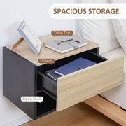 Wall Mounted Bedside Tables Set of 2 With Drawer and Shelf Modern Bedroom Oak Tone