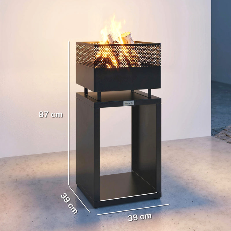 Garden Fire Pit with Log Storage for Tidy and Warm Evenings Outdoors Black Outsunny
