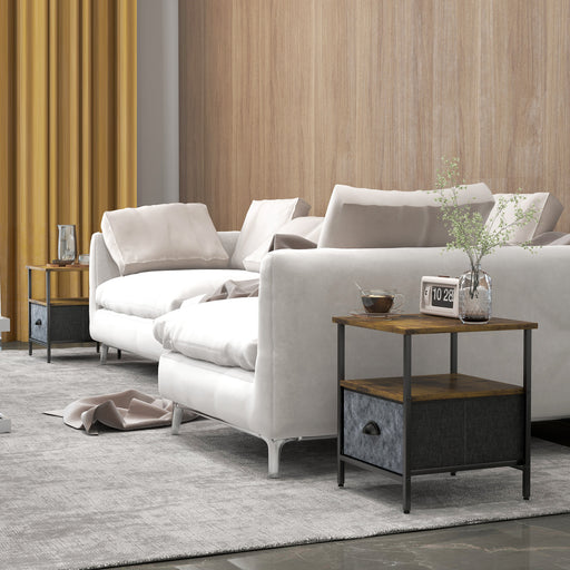 Set of 2 Bedside Tables with Fabric Drawers for Bedroom or Lounge Storage Rustic Brown