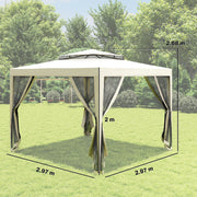 Outsunny 3x3m Gazebo, Netting Party Tent, Patio Canopy Outdoor Event Shelter with Double Tier Roof, Cream White Outsunny